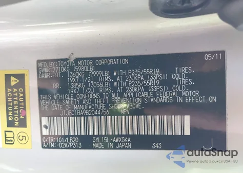 2011 Lexus Rx 450H from USA, damaged, VIN JTJBC1BA9B2044756